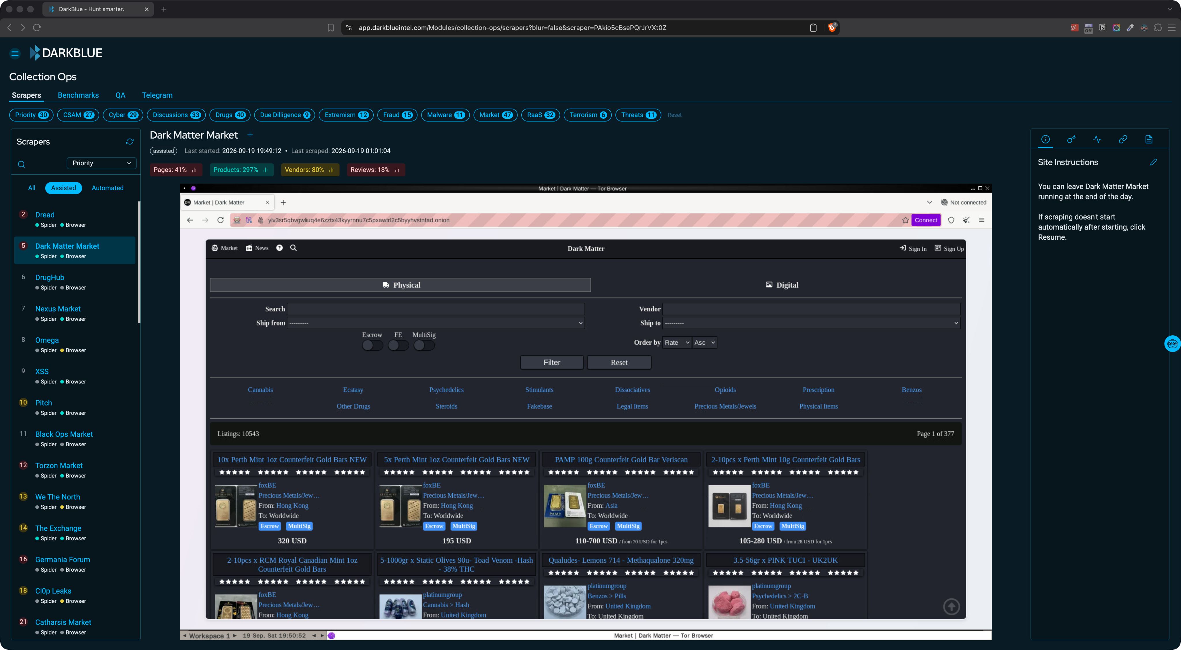 Screenshot of the Collection Ops intelligence platform dashboard
